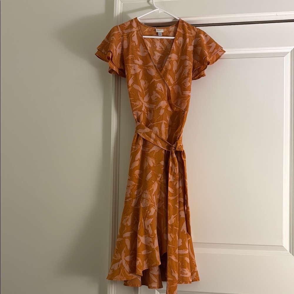 a new day Orange Wrap Midi Dress with Flutter Sleeves